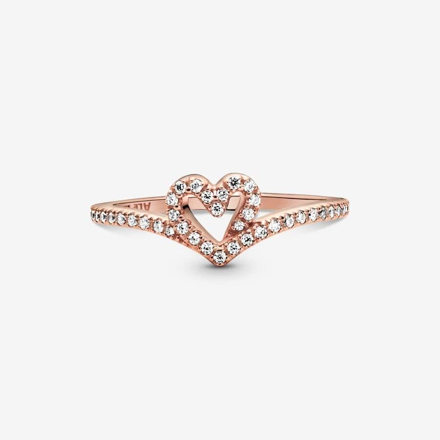 Sparkling Wishbone Heart Ring