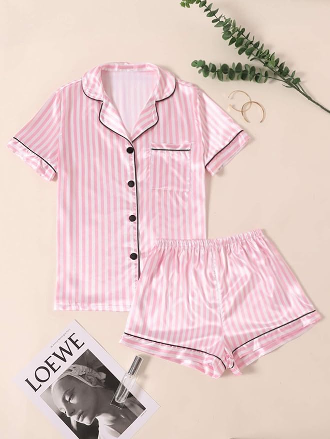 Silk Satin Striped Pajama Set