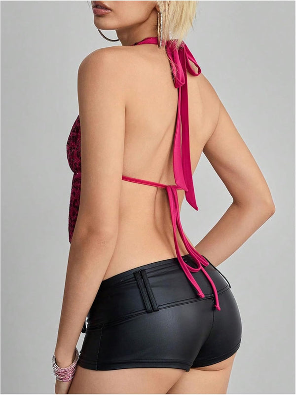 Chic Cheetah Sequin Halter Top