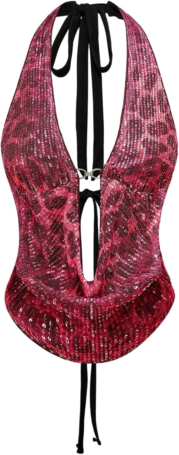 Chic Cheetah Sequin Halter Top