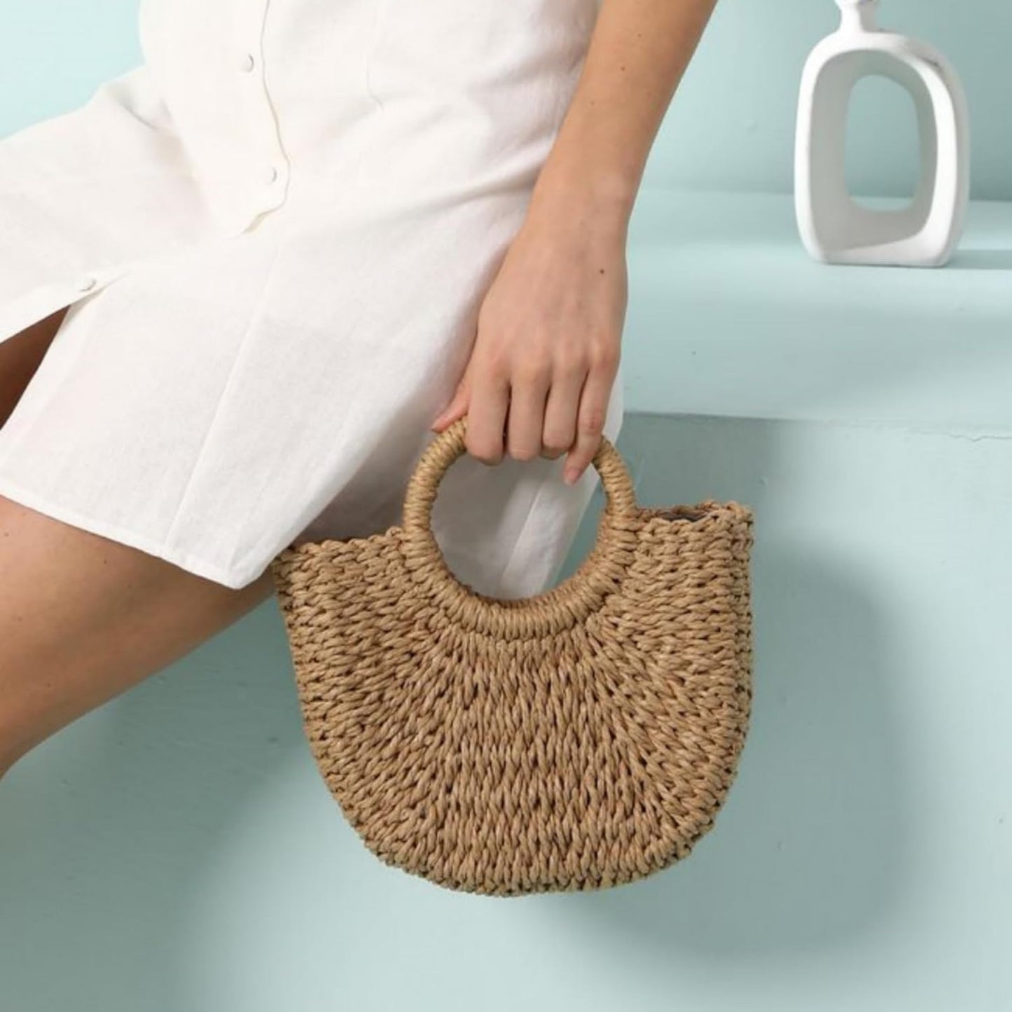 Bolso de playa bohemio de mimbre elegante