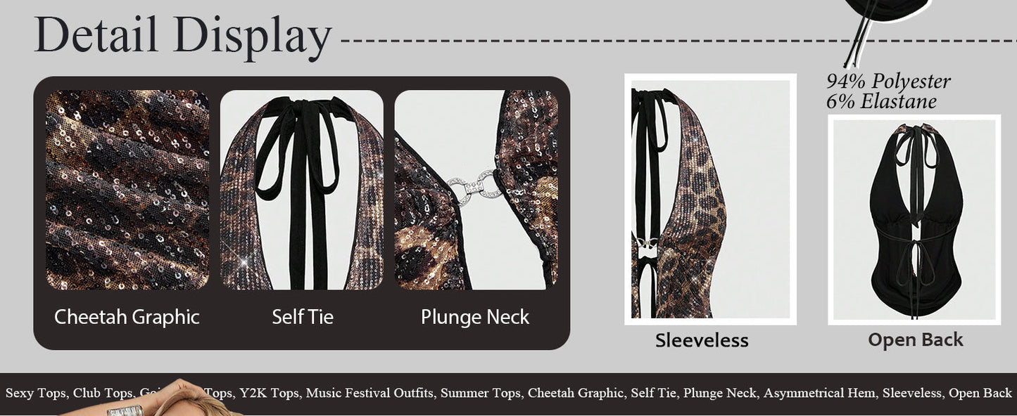 Chic Cheetah Sequin Halter Top